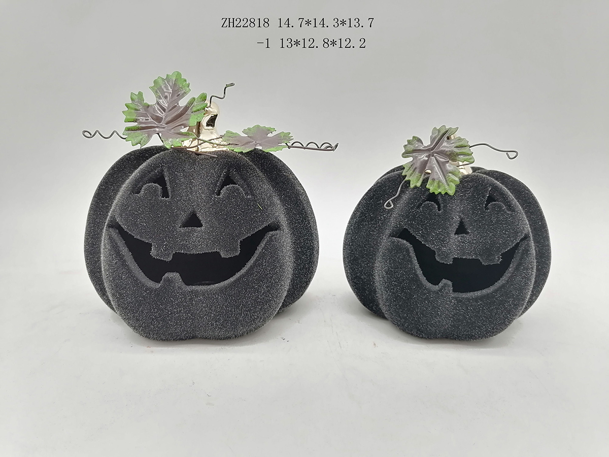 Calabaza flocada Tangchen, decoraciones de Halloween, piezas decorativas de cerámica oscura 4