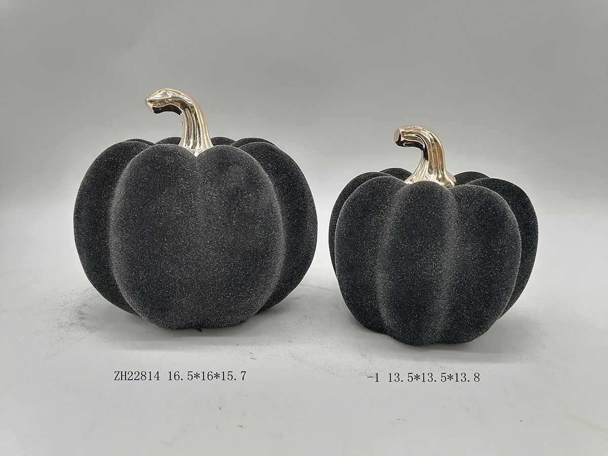 Calabaza flocada Tangchen, decoraciones de Halloween, piezas decorativas de cerámica oscura 3