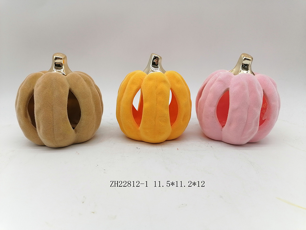 Calabaza de colores flocada Tangchen, decoración de ambiente de Halloween, artesanías de cerámica 1