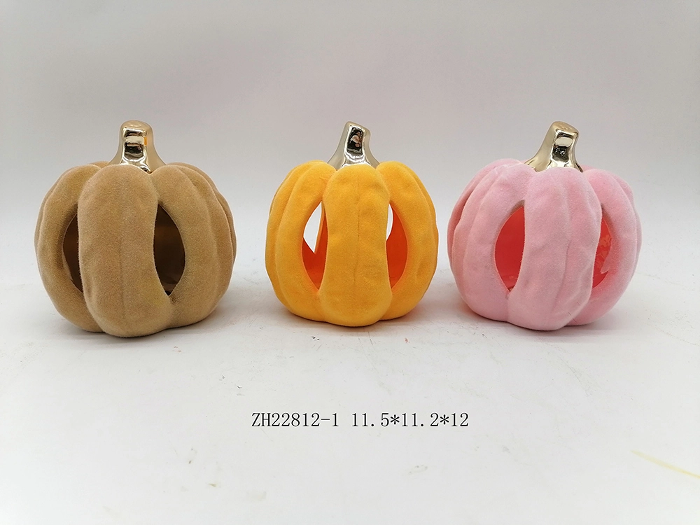 Tangchen Flocking Colored Pumpkin Halloween Atmosphere Decoration Ceramic Handicrafts 1