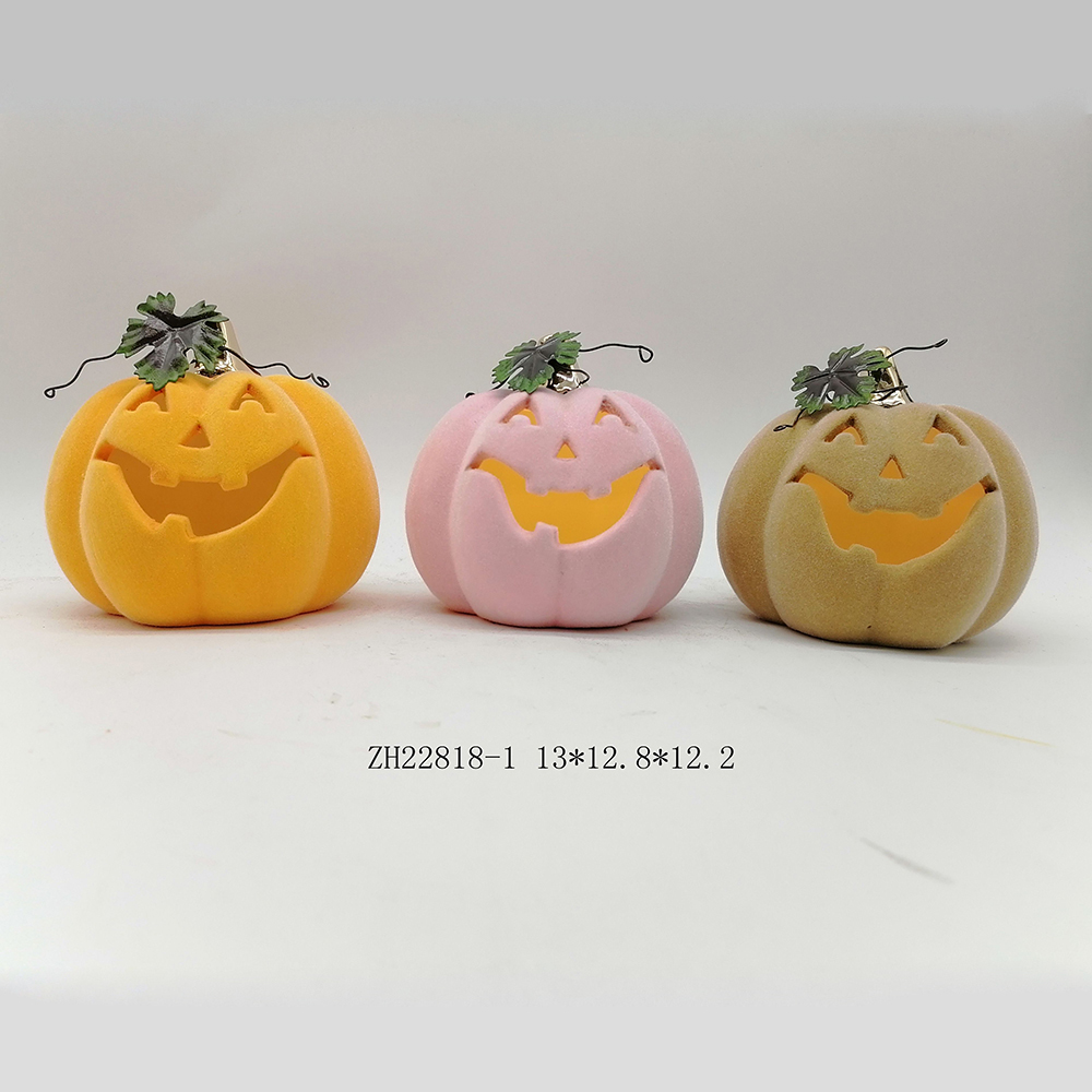 Calabaza de colores flocada Tangchen, decoración de ambiente de Halloween, artesanías de cerámica 2