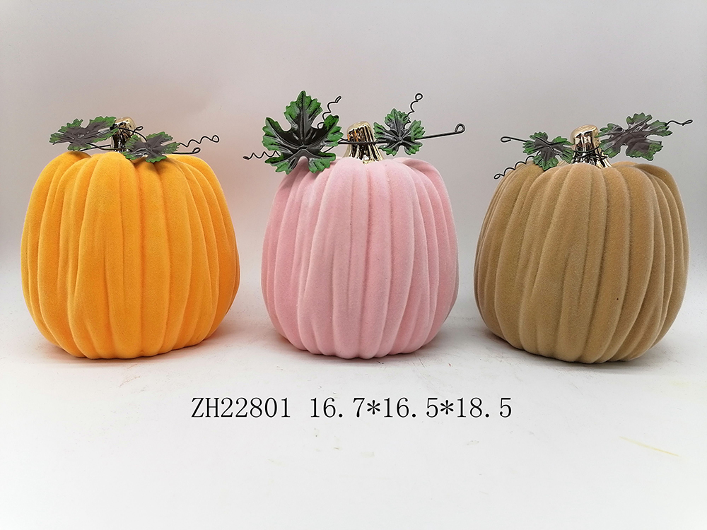 Calabaza de colores flocada Tangchen, decoración de ambiente de Halloween, artesanías de cerámica 3