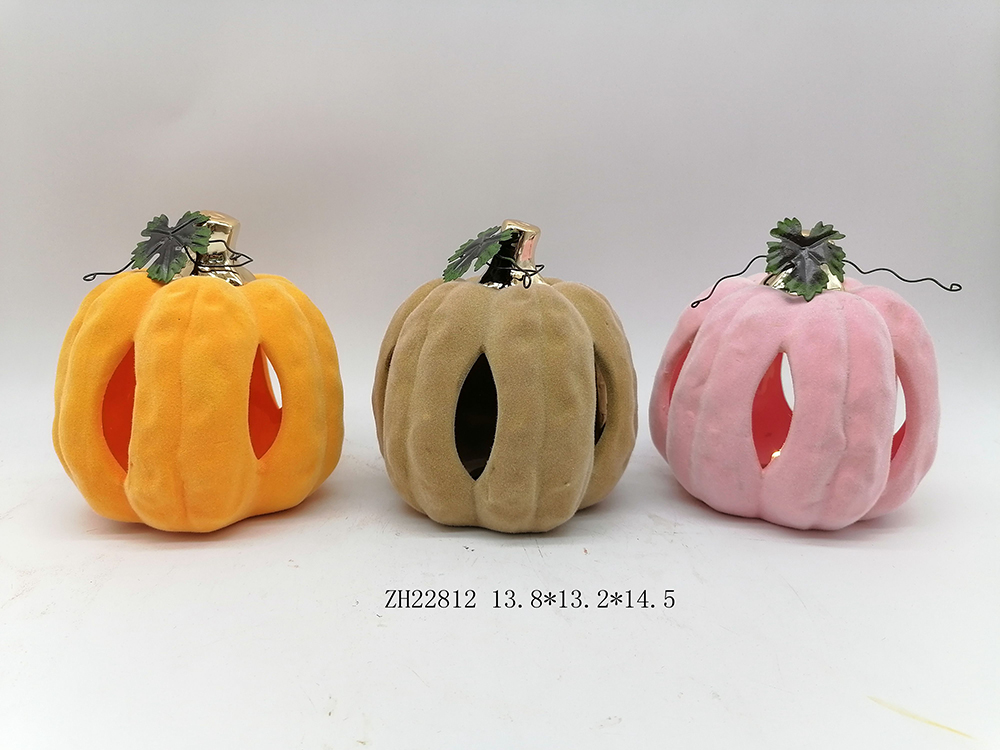Calabaza de colores flocada Tangchen, decoración de ambiente de Halloween, artesanías de cerámica 6