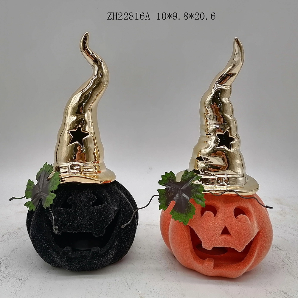 Tangchen Wearing Hats Pumpkin Ceramic Plush Crafts Halloween Atmosphere Decoration 1