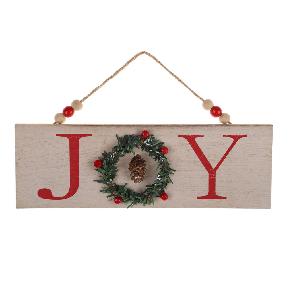 Decoración rústica para puerta de entrada de casa de campo, porche delantero, corona de madera, decoración navideña, letrero de puerta JOY 2