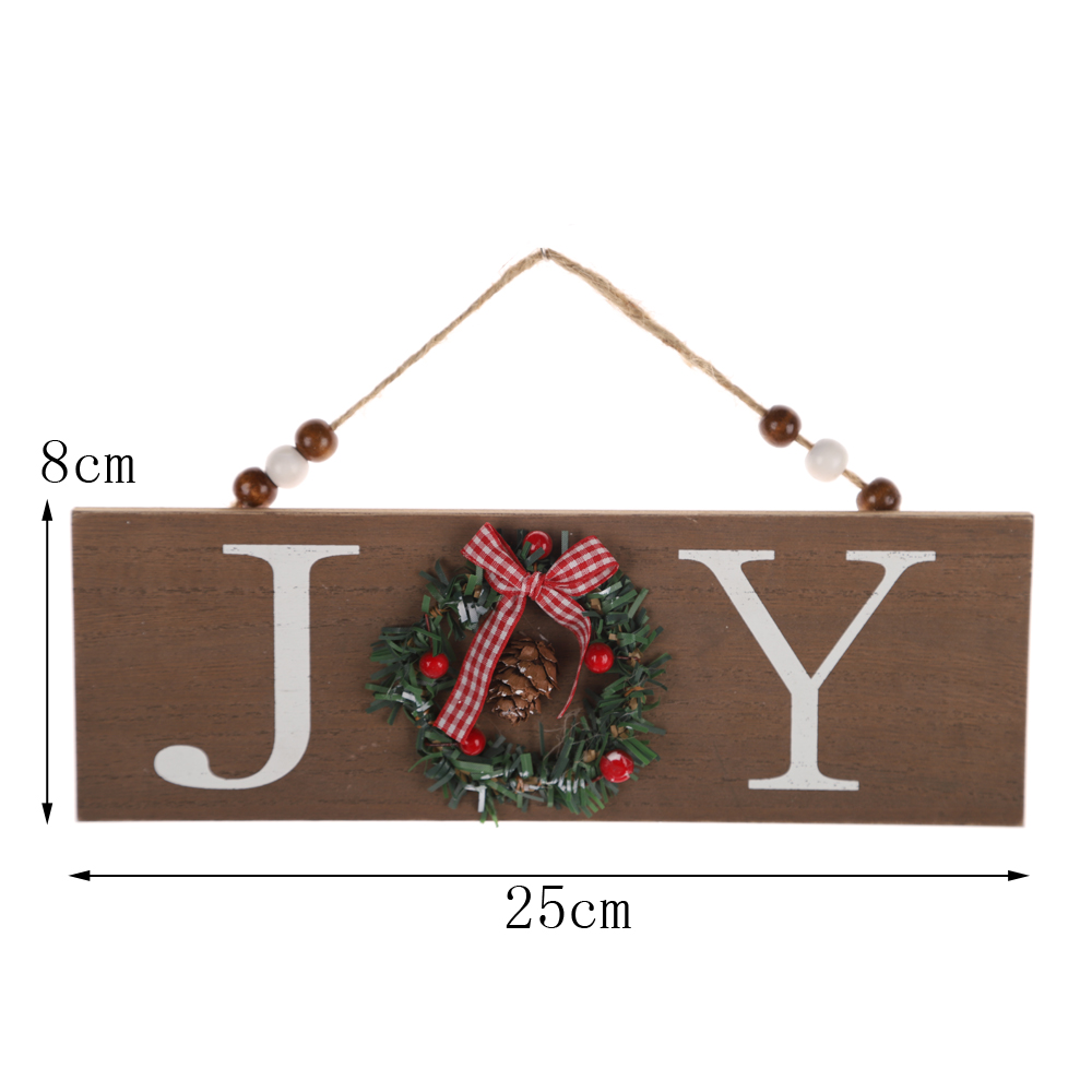 Decoración rústica para puerta de entrada de casa de campo, porche delantero, corona de madera, decoración navideña, letrero de puerta JOY 4