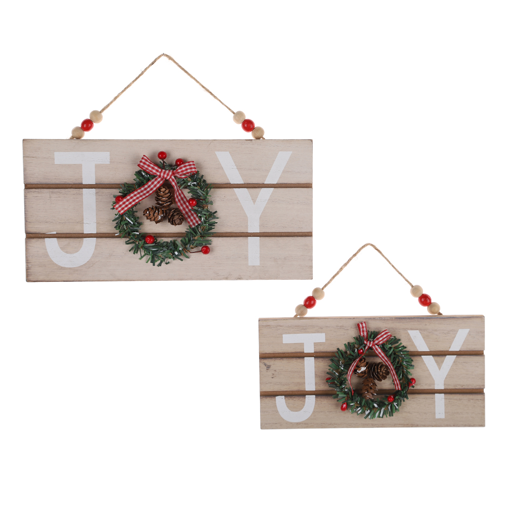 Decoración rústica para puerta de entrada de casa de campo, porche delantero, corona de madera, decoración navideña, letrero de puerta JOY 5