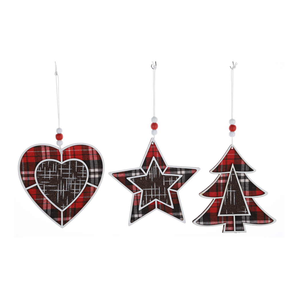 Weihnachten Holz Baum Hängen Ornamente Buffalo Überprüfen Plaid Nähte Baum Ornament 1