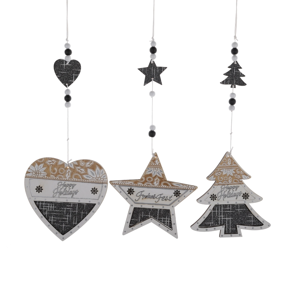 Winter Wonderland Christmas Tree Ornaments Set Wooden Craved Hanging Craft Decorations 1