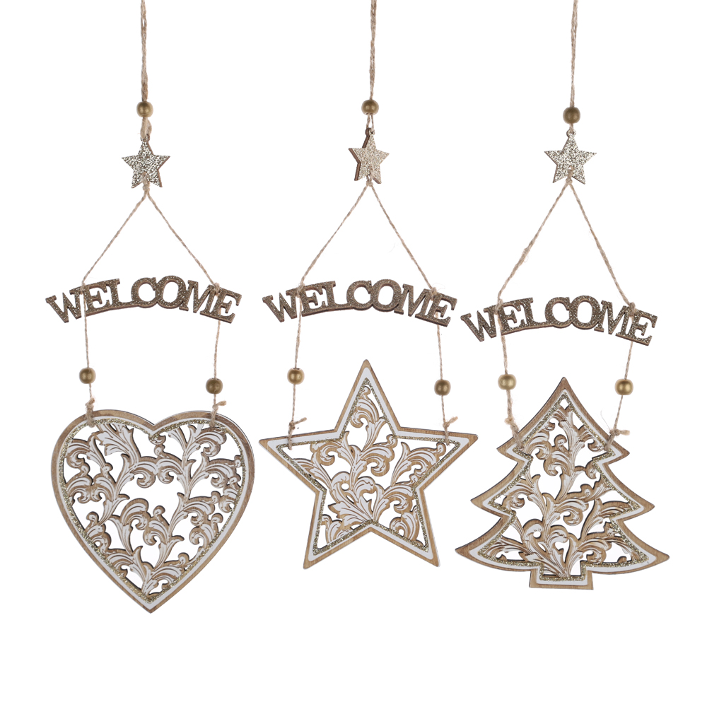 Weihnachten Vintage Traditionelle Innen Home Decor Baum Ornament Holz Herz Stern Anhänger 3