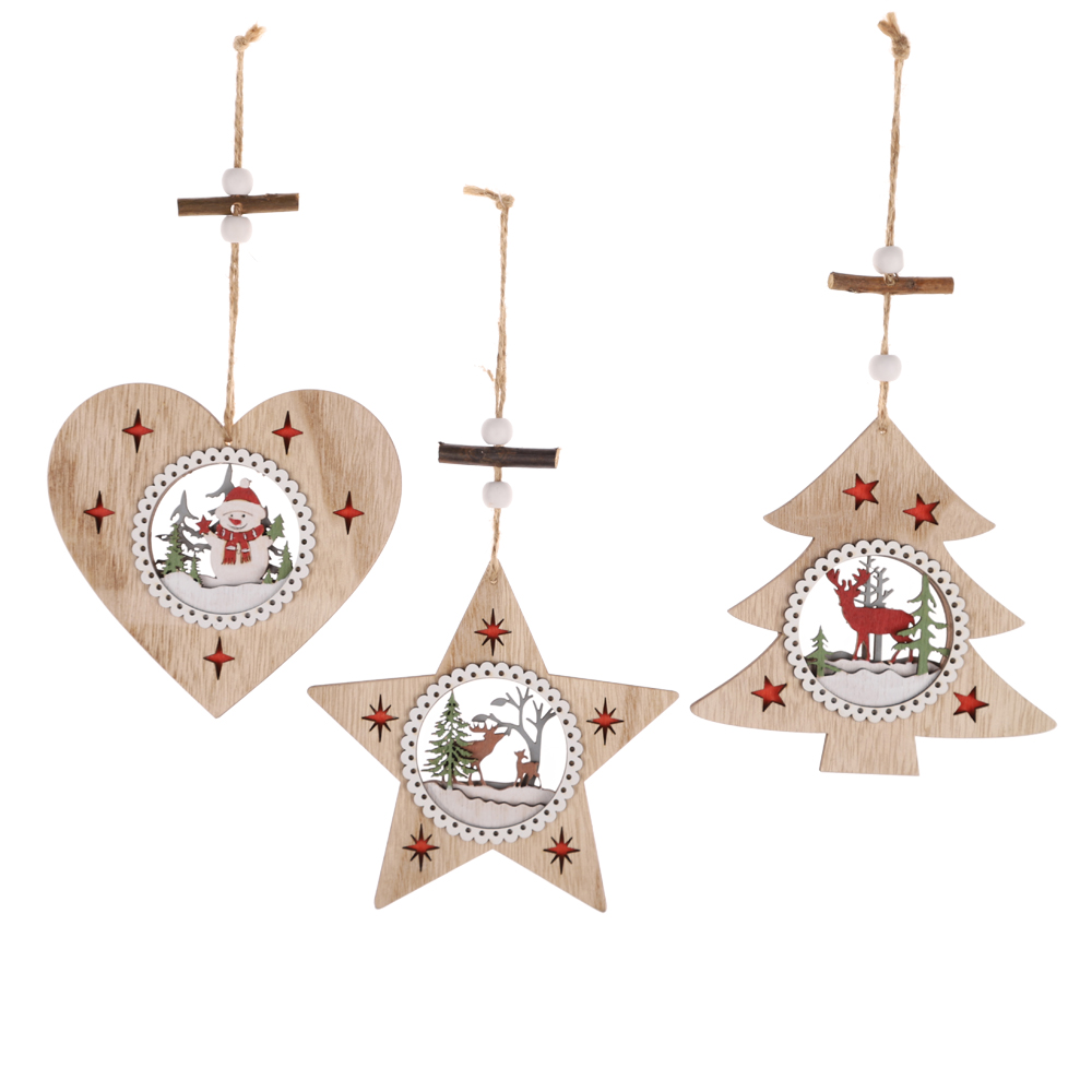 Weihnachten Vintage Traditionelle Innen Home Decor Baum Ornament Holz Herz Stern Anhänger 4