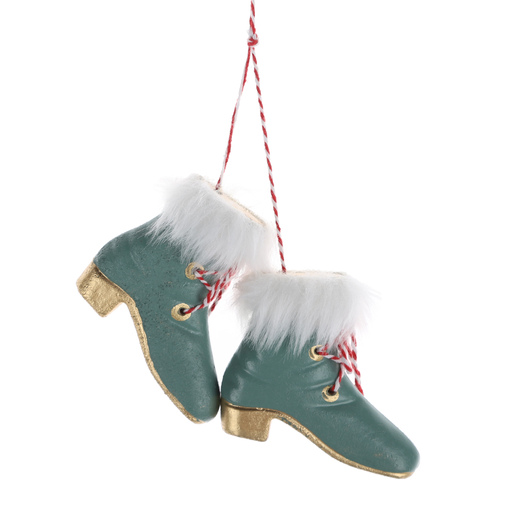 Adorno personalizado de zapatos de patinaje sobre hielo, regalo de recuerdo de Navidad, patines de madera colgantes 4