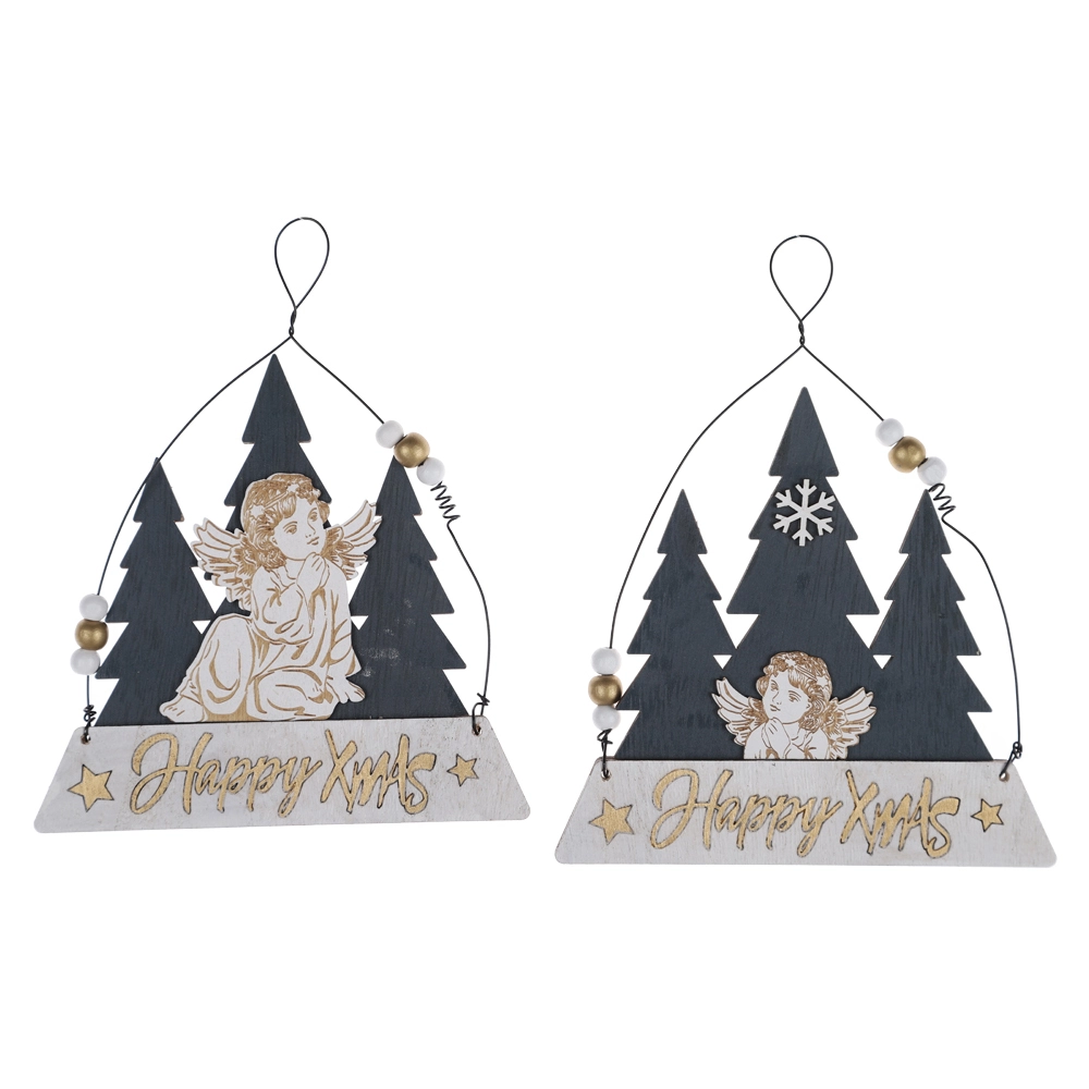 Colgantes de ángel navideño, decoraciones de pared de madera de invierno, colgantes de placa de madera de bienvenida 1