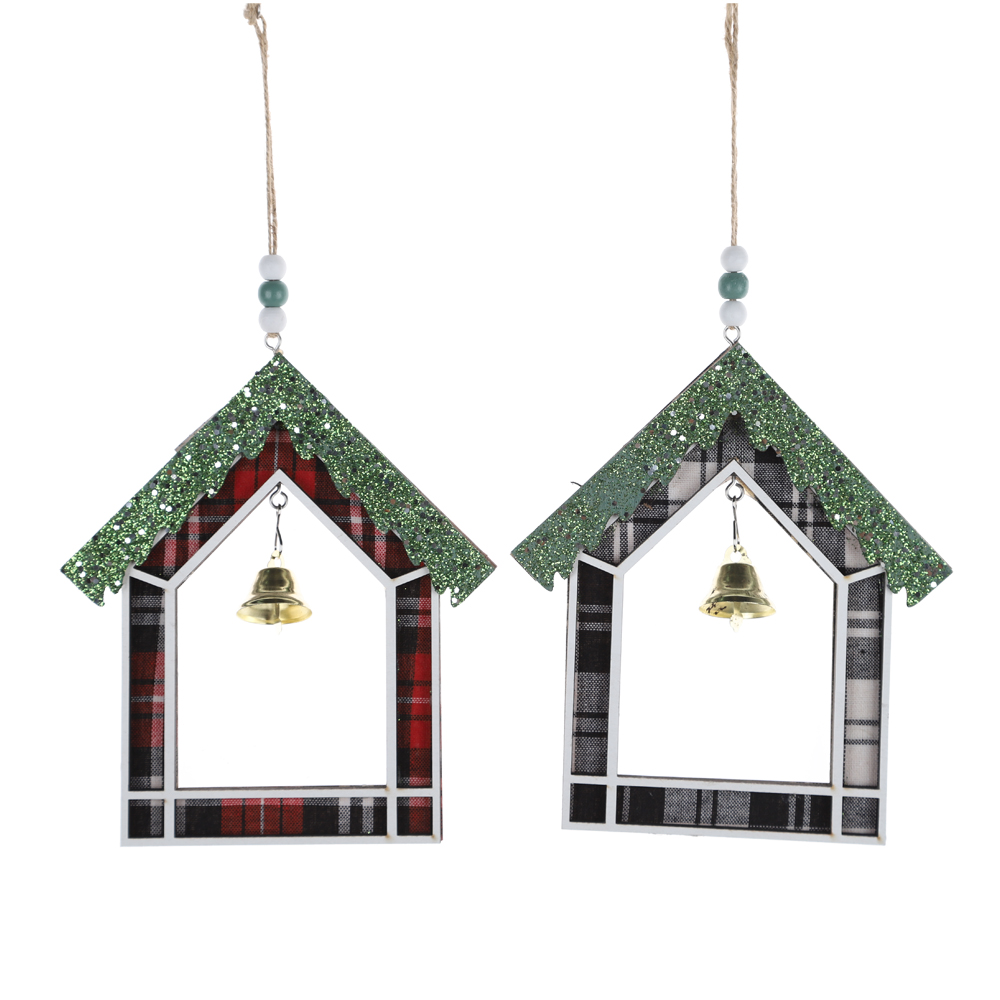 Weihnachten Holz Scheiben Schwarz Buffalo Plaid Rentier Weihnachten Baum Haus Dekorationen Hängen 3