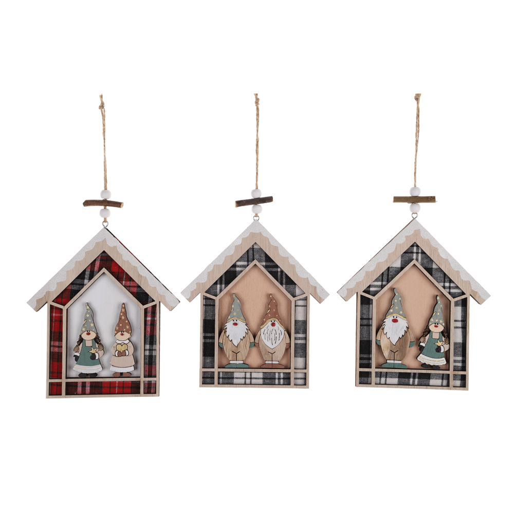 Weihnachten Holz Scheiben Schwarz Buffalo Plaid Rentier Weihnachten Baum Haus Dekorationen Hängen 4