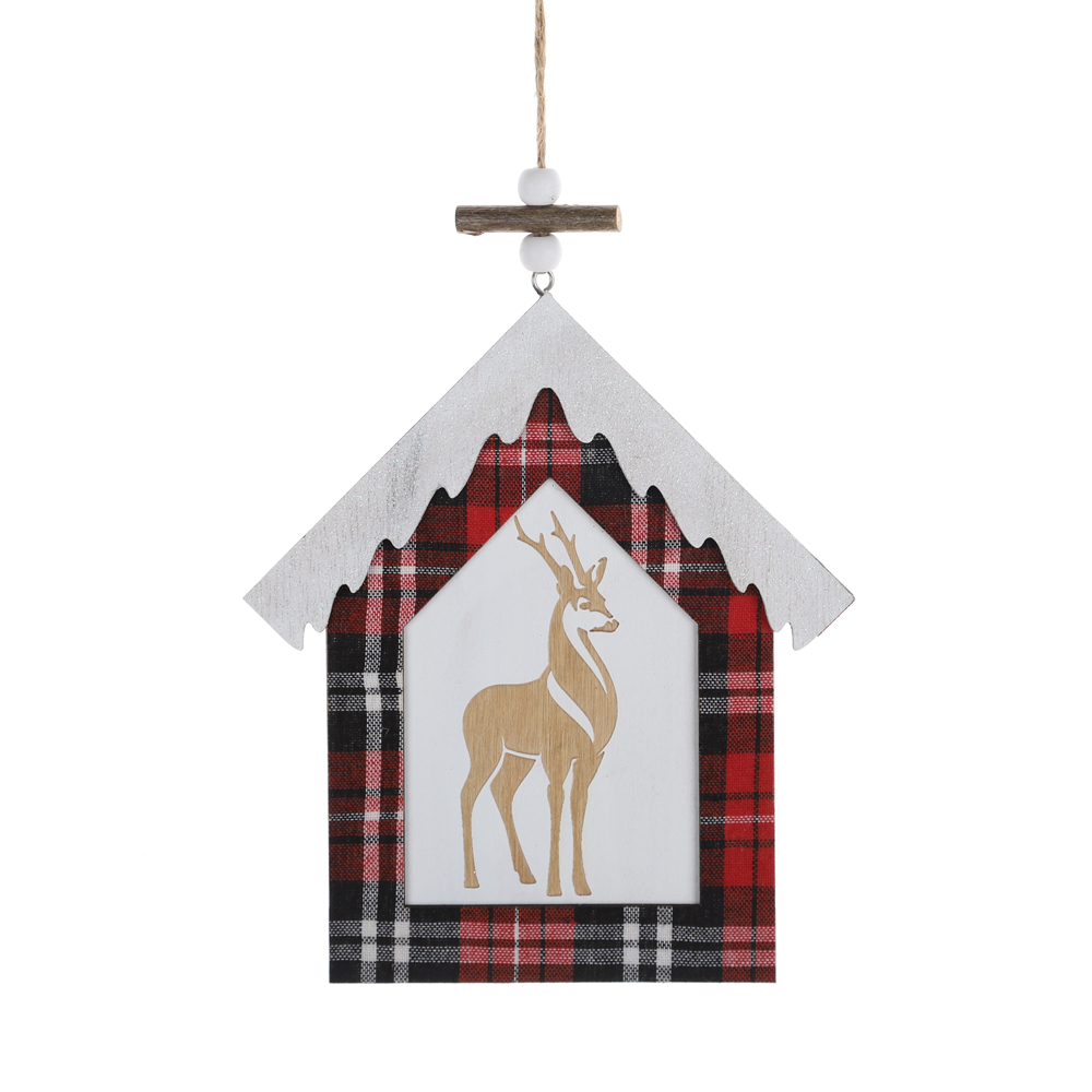 Weihnachten Holz Scheiben Schwarz Buffalo Plaid Rentier Weihnachten Baum Haus Dekorationen Hängen 2