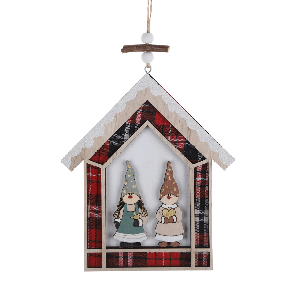 Weihnachten Holz Scheiben Schwarz Buffalo Plaid Rentier Weihnachten Baum Haus Dekorationen Hängen 6