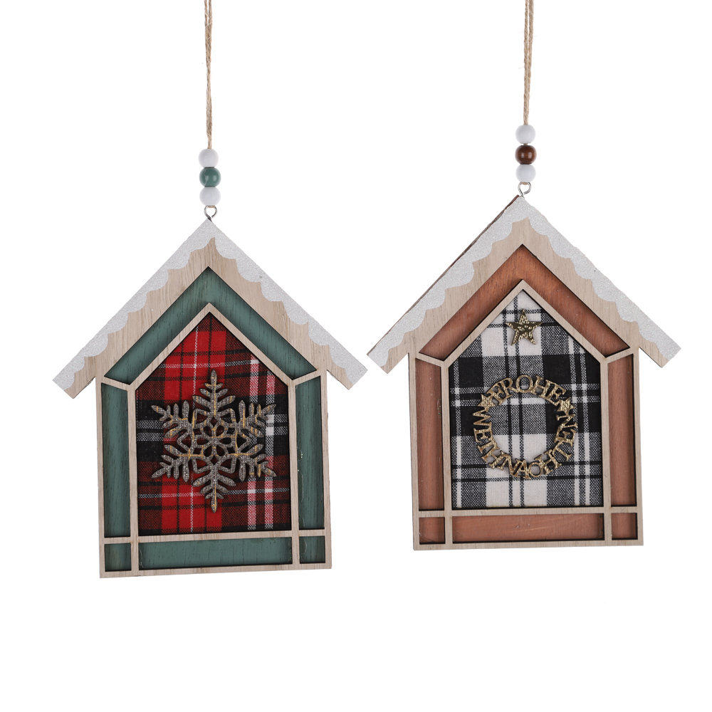 Weihnachten Holz Scheiben Schwarz Buffalo Plaid Rentier Weihnachten Baum Haus Dekorationen Hängen 5