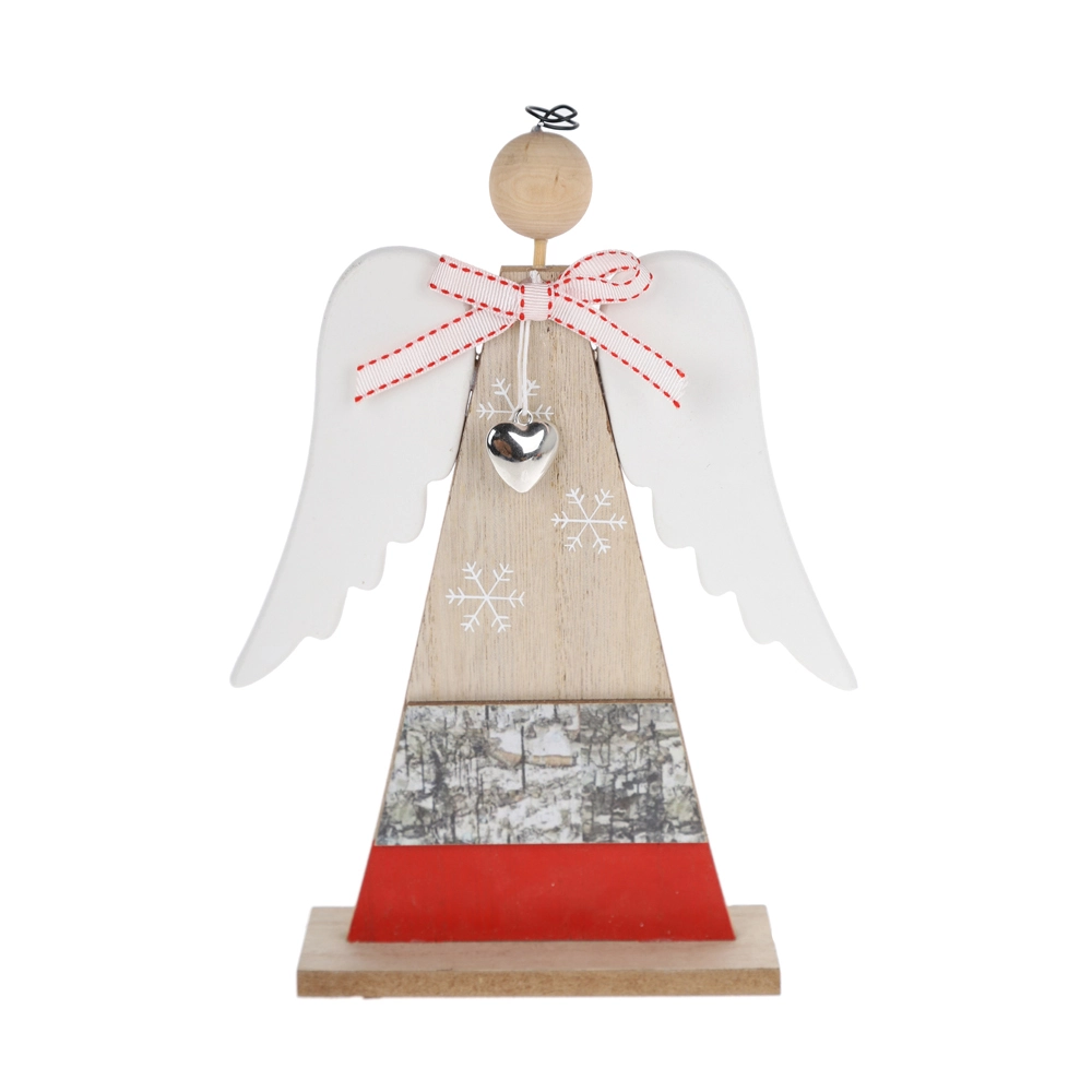 Christmas Home Table Decoration Wooden Standing Angel with Silver Heart Winter Ornaments 1