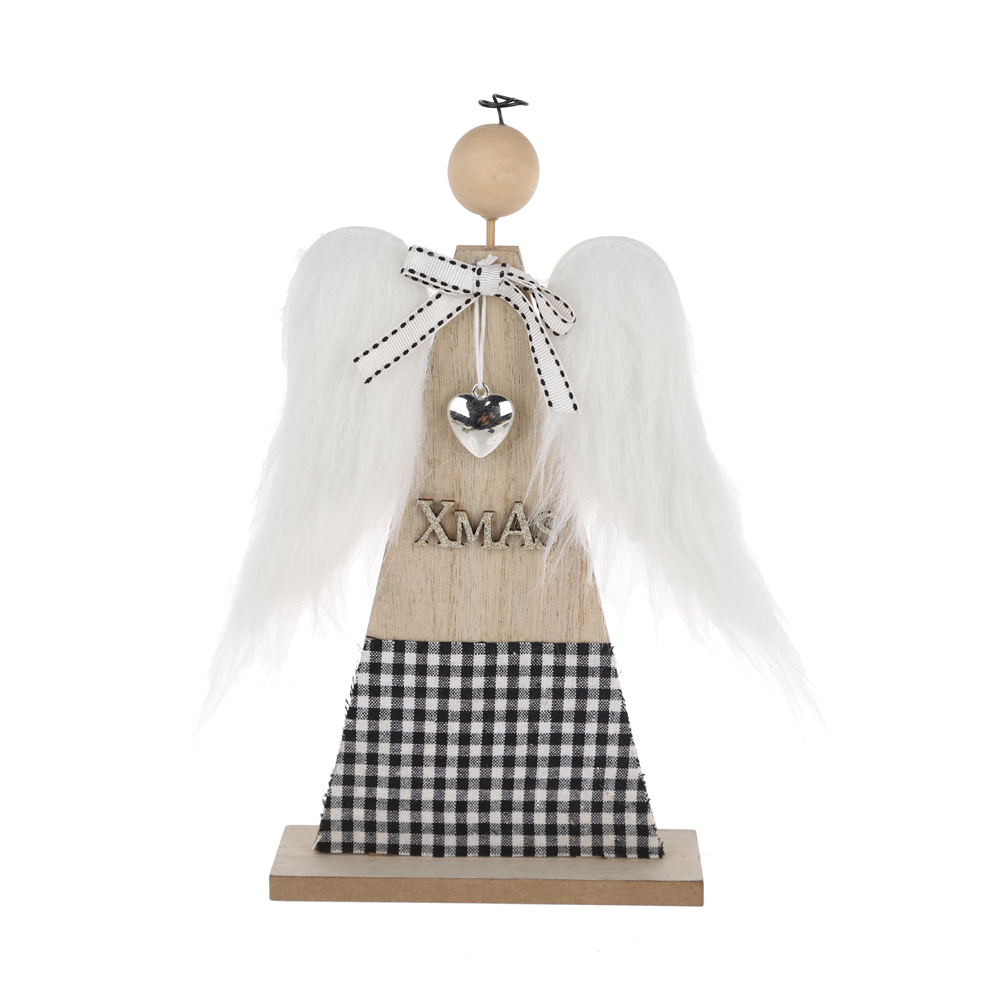 Weihnachten Home Tisch Dekoration Holz Stehen Engel mit Silber Herz Winter Ornamente 2