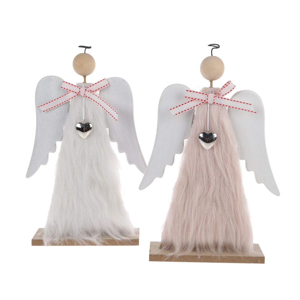 Weihnachten Home Tisch Dekoration Holz Stehen Engel mit Silber Herz Winter Ornamente 5