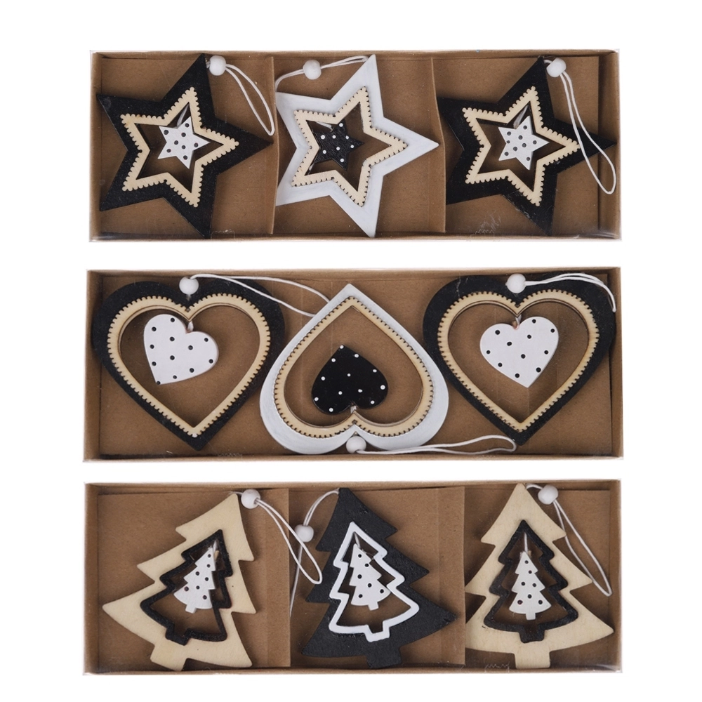 Holzornamente zum Aufhängen, rustikale Dekoration, Weihnachts-Hängeornament-Set aus Holz 1