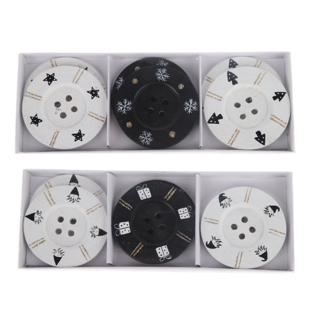 DIY Decorative Christmas Buttons 4 Hole Black and White Round Craft Wooden Sewing Buttons 1