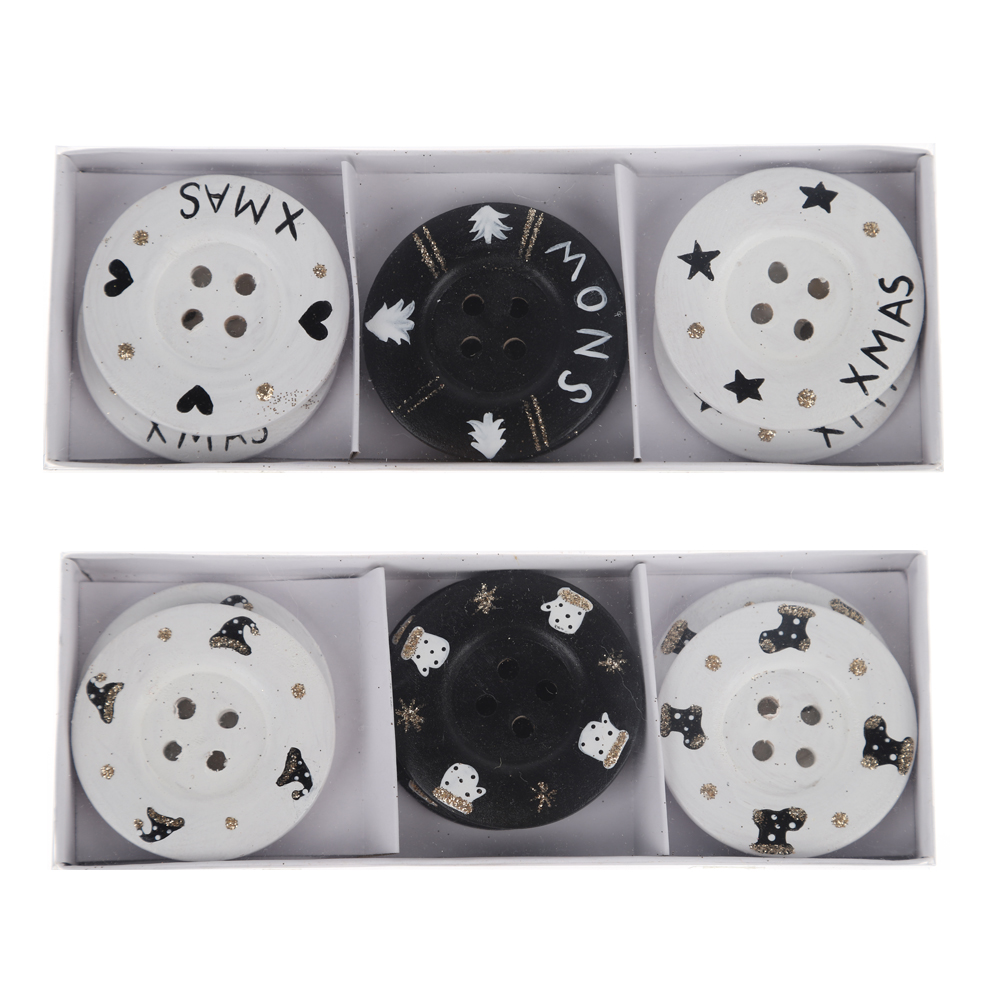 DIY Decorative Christmas Buttons 4 Hole Black and White Round Craft Wooden Sewing Buttons 3