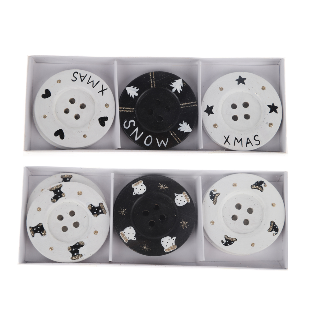 DIY Decorative Christmas Buttons 4 Hole Black and White Round Craft Wooden Sewing Buttons 2