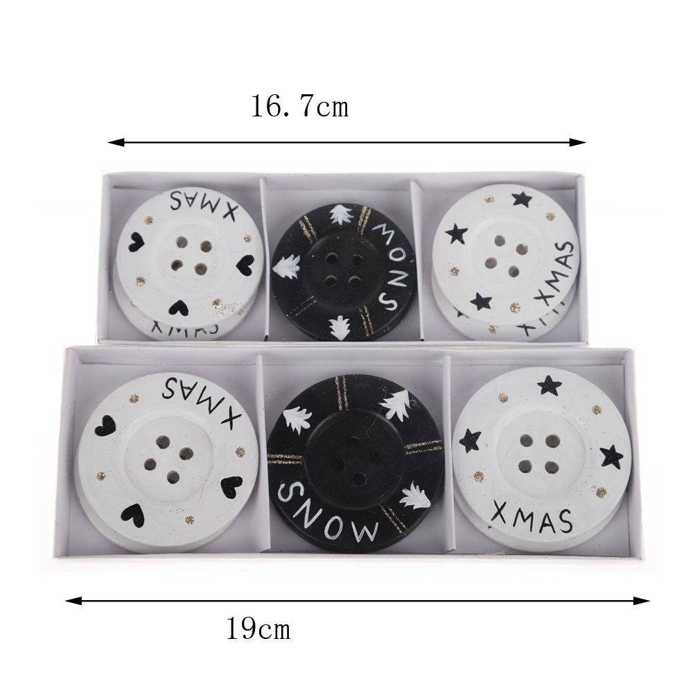 DIY Decorative Christmas Buttons 4 Hole Black and White Round Craft Wooden Sewing Buttons 6