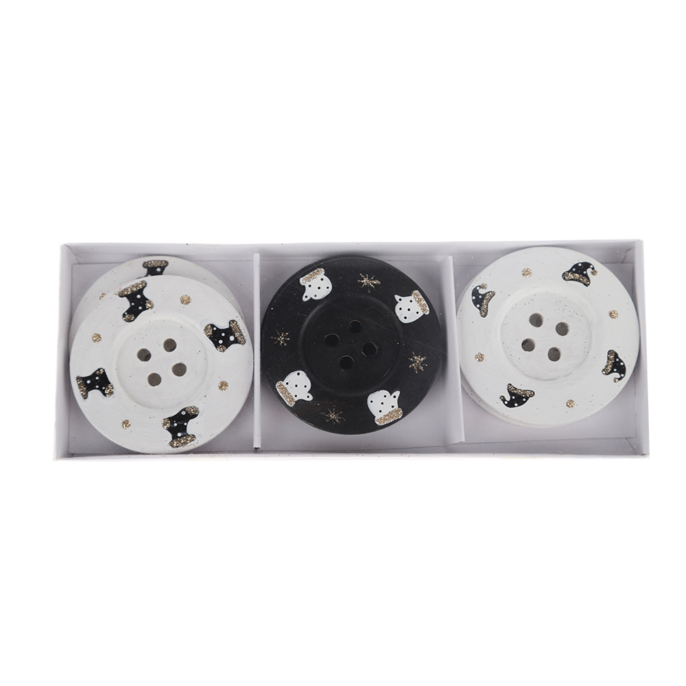 DIY Decorative Christmas Buttons 4 Hole Black and White Round Craft Wooden Sewing Buttons 4