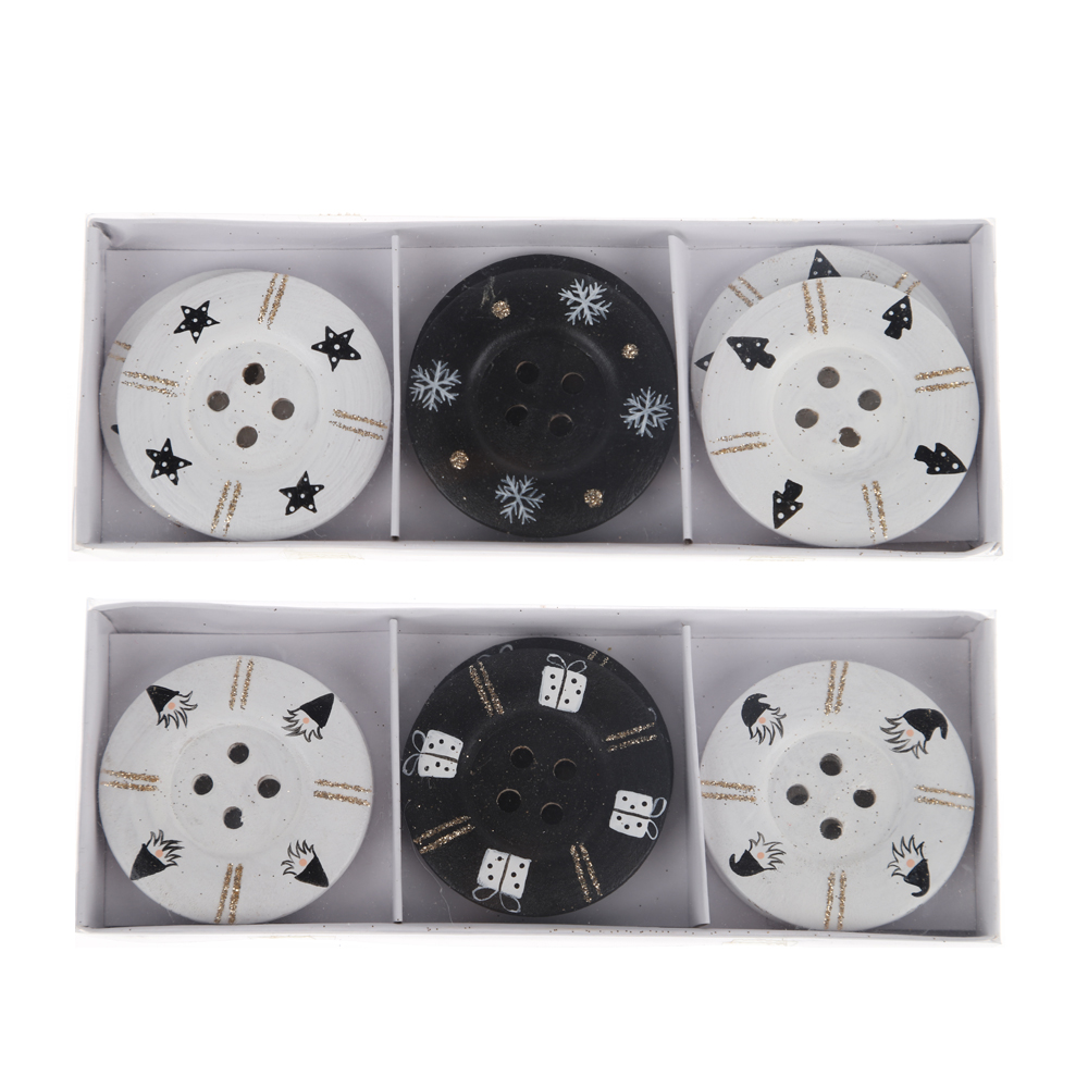 DIY Decorative Christmas Buttons 4 Hole Black and White Round Craft Wooden Sewing Buttons 8
