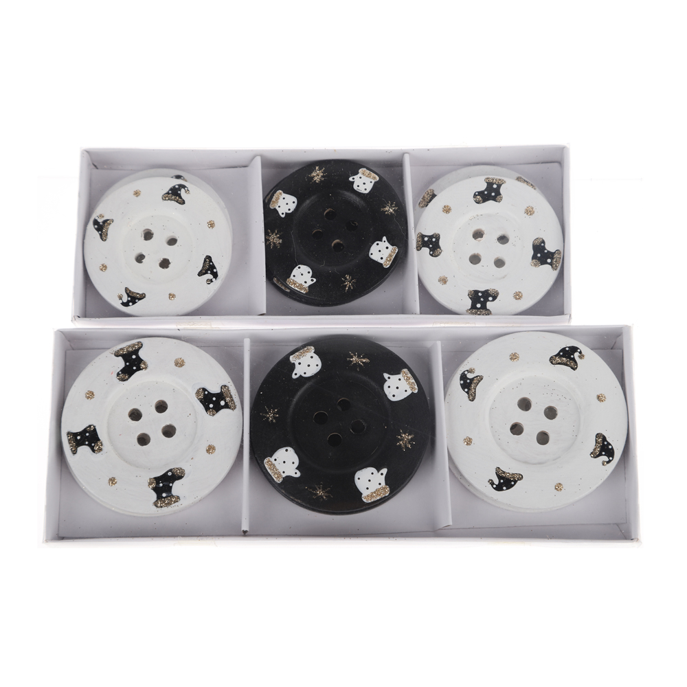 DIY Decorative Christmas Buttons 4 Hole Black and White Round Craft Wooden Sewing Buttons 7