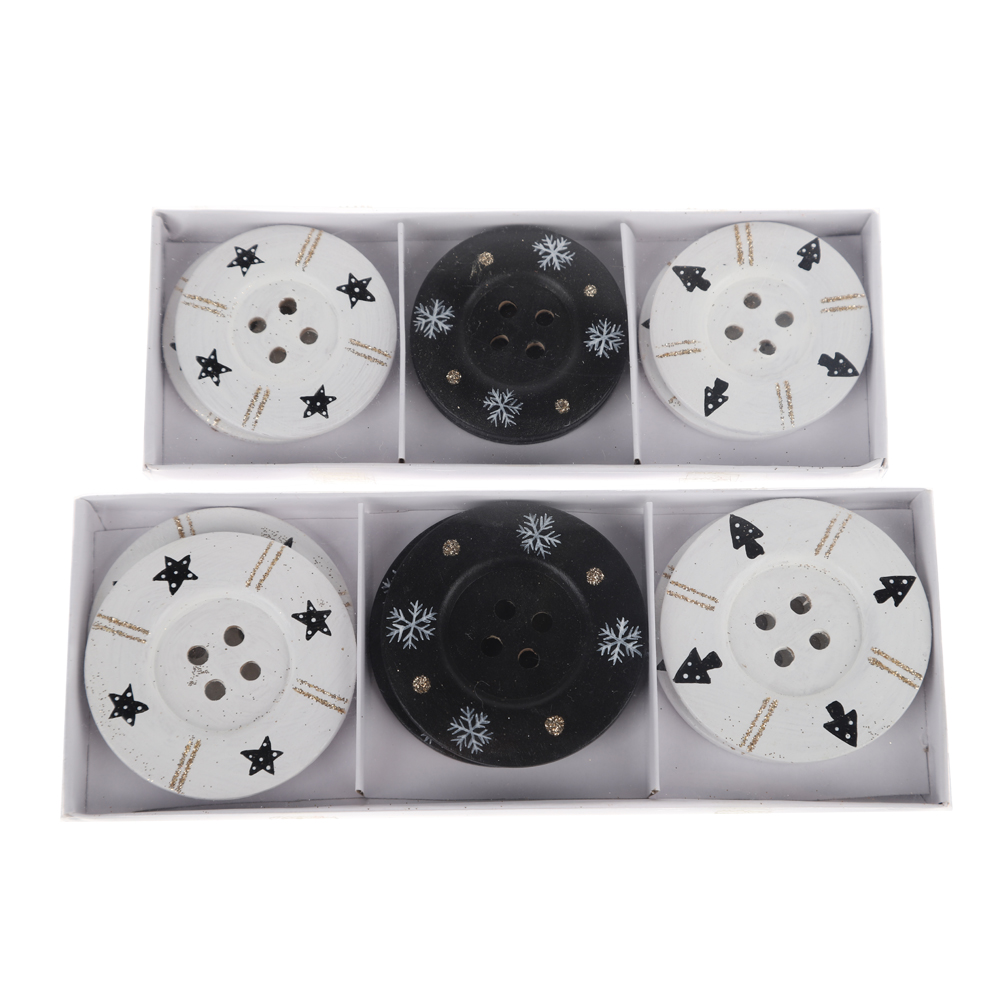 DIY Decorative Christmas Buttons 4 Hole Black and White Round Craft Wooden Sewing Buttons 10