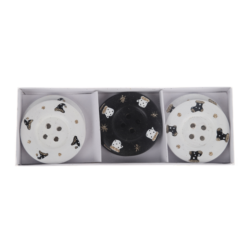 DIY Decorative Christmas Buttons 4 Hole Black and White Round Craft Wooden Sewing Buttons 9