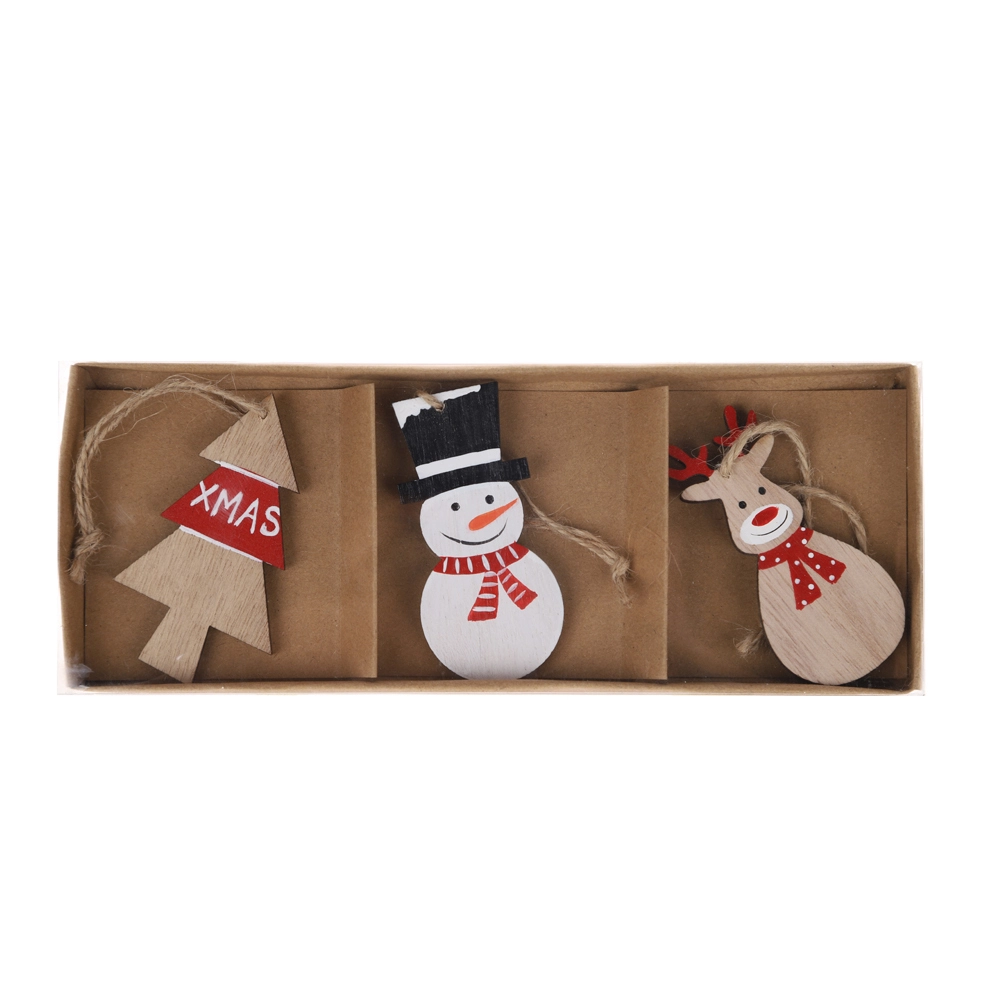 Árbol de Navidad colgante de madera con alce colgante y muñeco de nieve. Manualidades para el hogar. 1