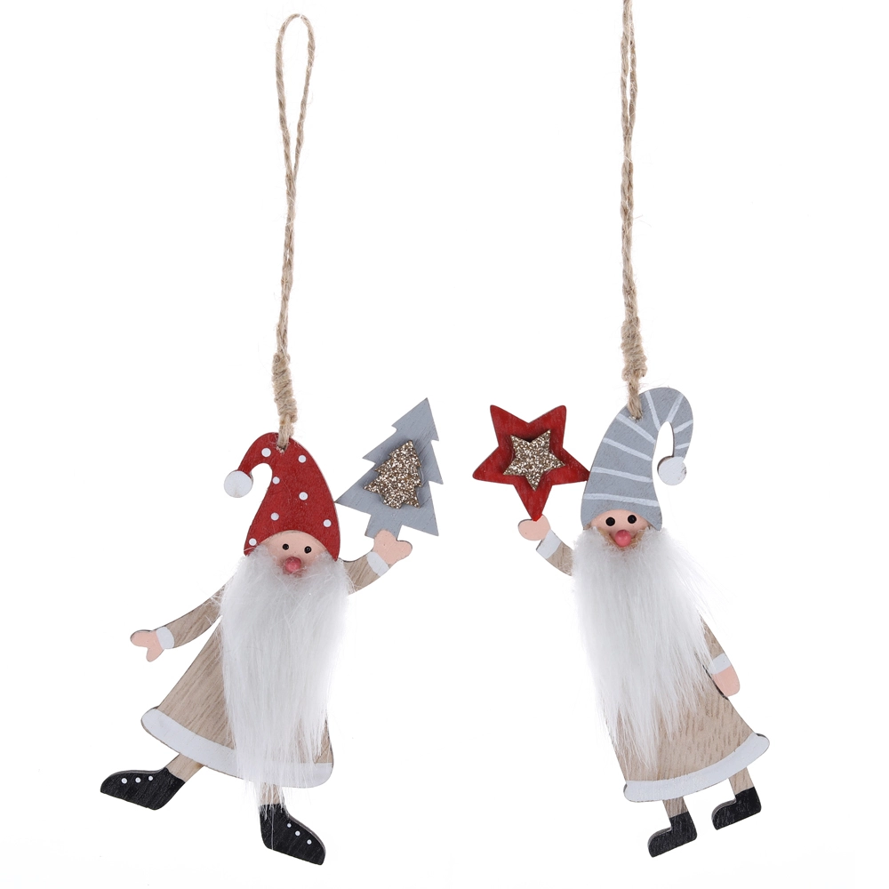 Weihnachtsmann zum Aufhängen, hochwertiges Holz, zum Aufhängen, DIY-Christbaumschmuck 1