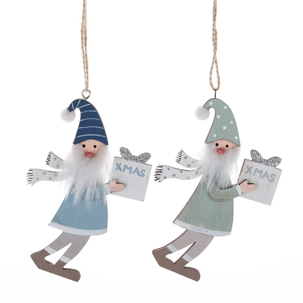 Weihnachtsmann zum Aufhängen, hochwertiges Holz, zum Aufhängen, DIY-Christbaumschmuck 4