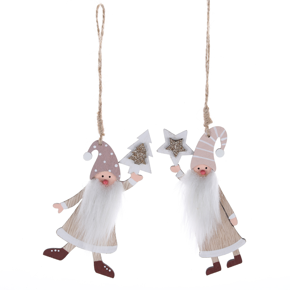 Weihnachtsmann zum Aufhängen, hochwertiges Holz, zum Aufhängen, DIY-Christbaumschmuck 5