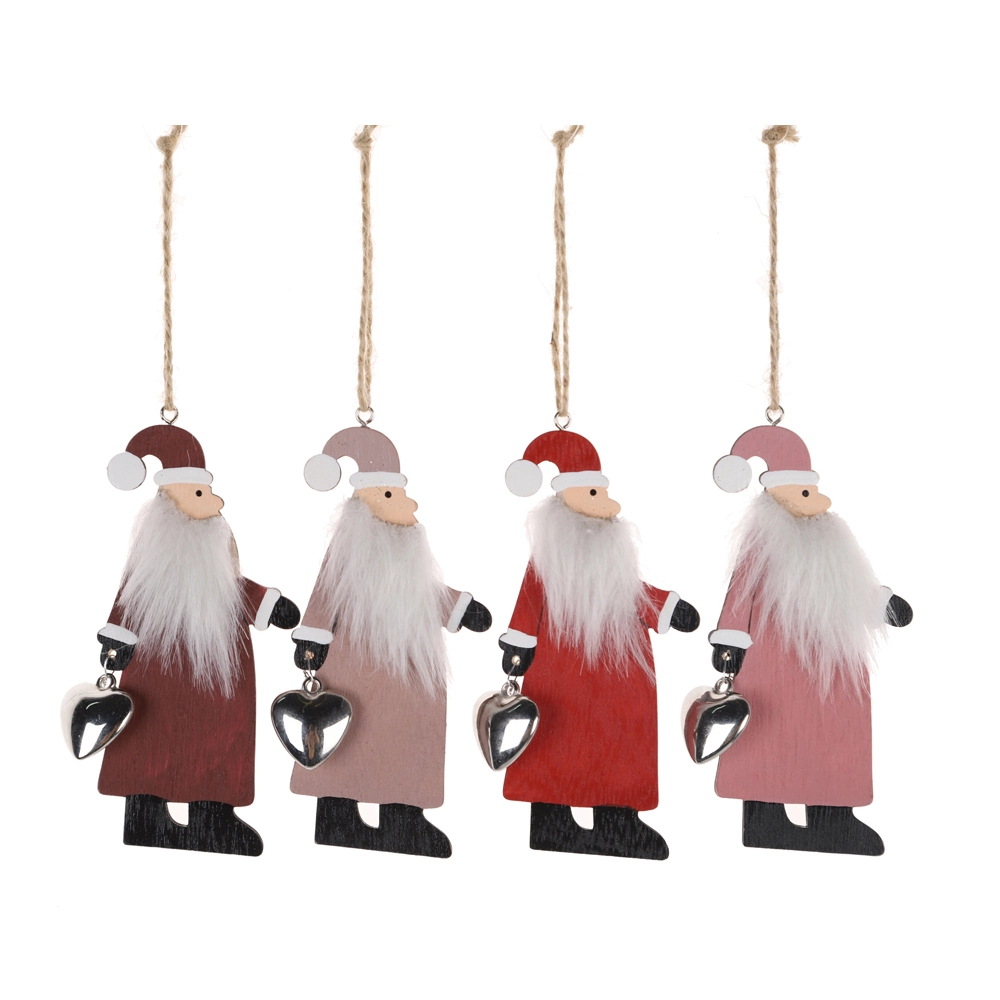 Decoración navideña familiar para el hogar, Papá Noel de madera, divertidos recortes de regalo, adornos colgantes para el árbol de Navidad. 1
