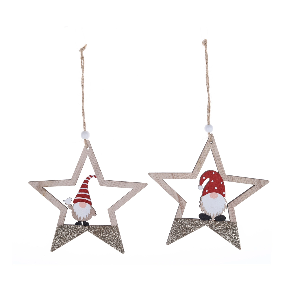 Adorno navideño de madera con forma de estrella de gnomos suecos (venta al por mayor, 2025) 1
