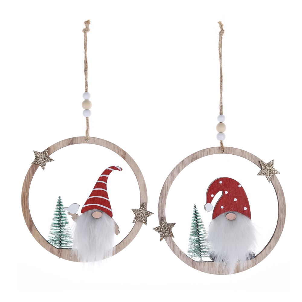 Home Party Dekorationen Runde Form Holz Schwedisch Gnome Weihnachten Baum Hängen Ornamente 1