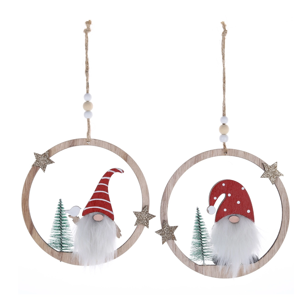 Home Party Dekorationen Runde Form Holz Schwedisch Gnome Weihnachten Baum Hängen Ornamente 1