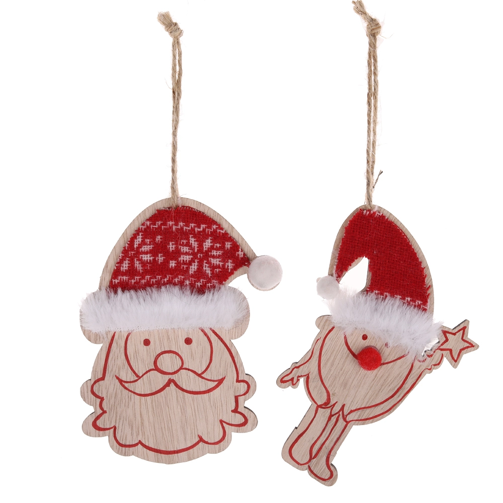 Farmhouse Style Hanging Wood Ornaments Christmas Tree Lovely Santa Head Hanging Crafts Pendants 1