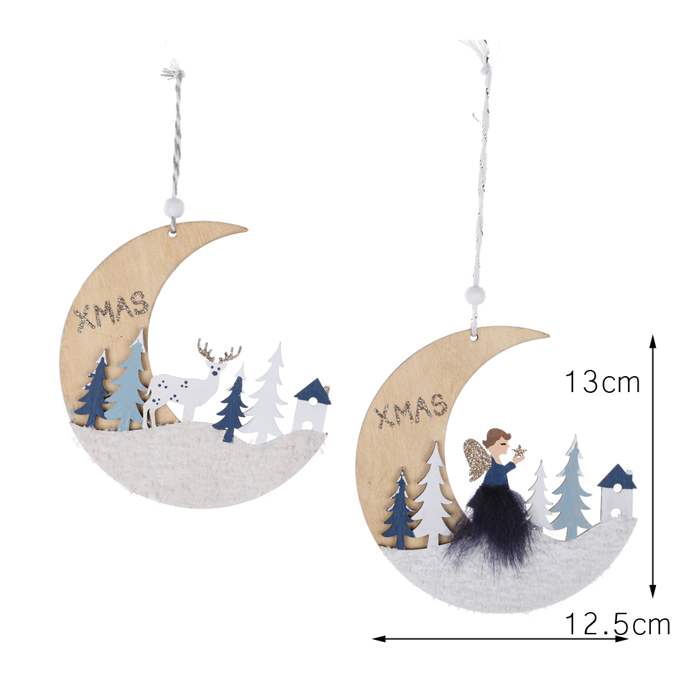 Großhandel Weihnachtsmann Sitzt Auf Dem Mond Fenster Wandbehang Ornament Weihnachtsbaum Holz Rendant 4
