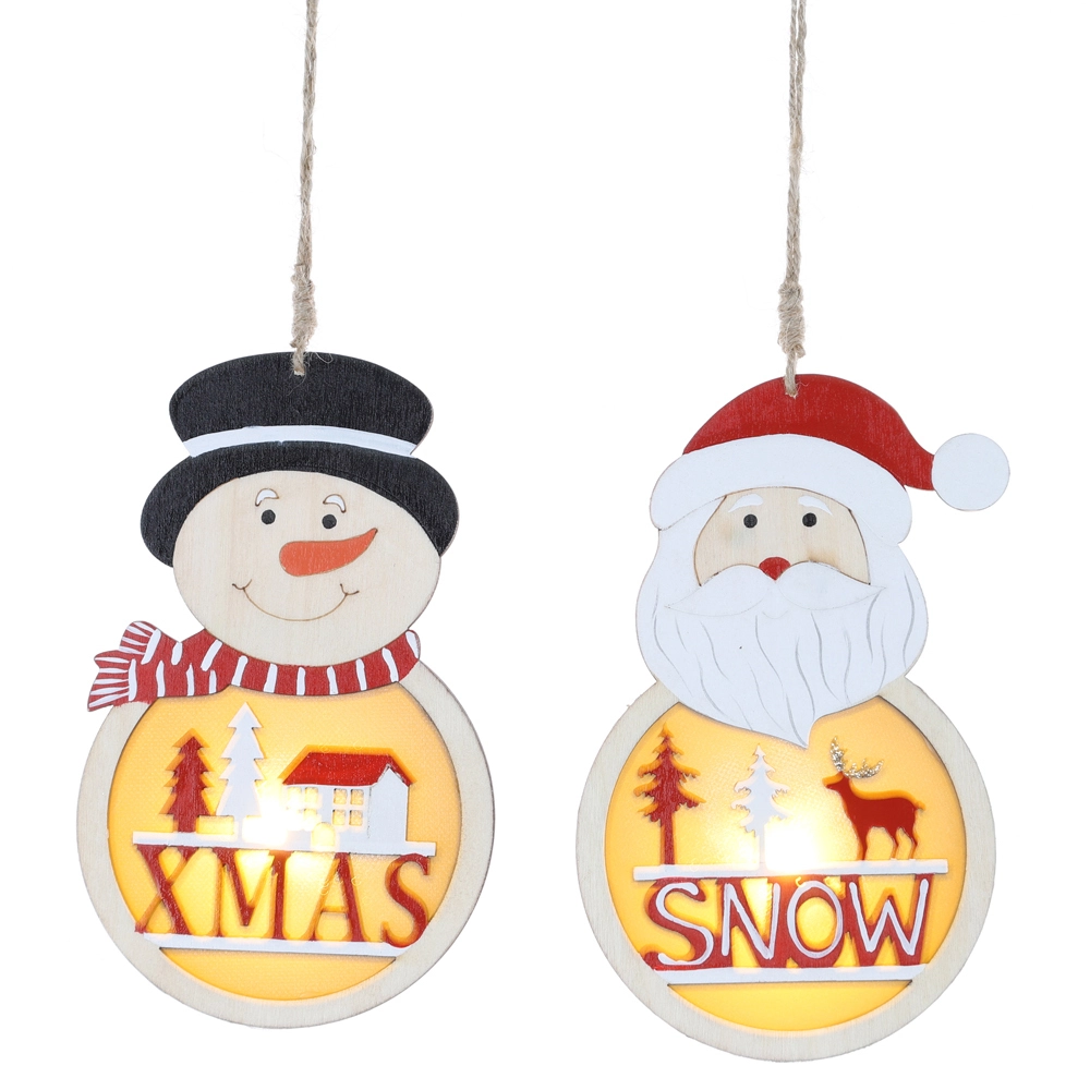 LED Light Up Christmas Santa Hanging Decorations Xmas Hanging Wooden Snowman Figurines Decor 1