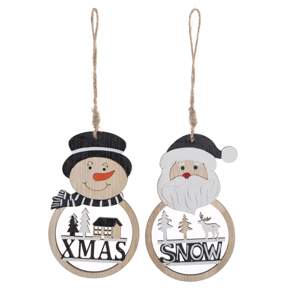 Adornos colgantes de Papá Noel navideños con luces LED, figuras de muñeco de nieve de madera para colgar en Navidad. 3