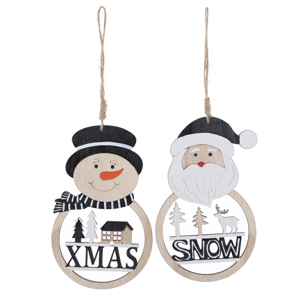 Adornos colgantes de Papá Noel navideños con luces LED, figuras de muñeco de nieve de madera para colgar en Navidad. 5