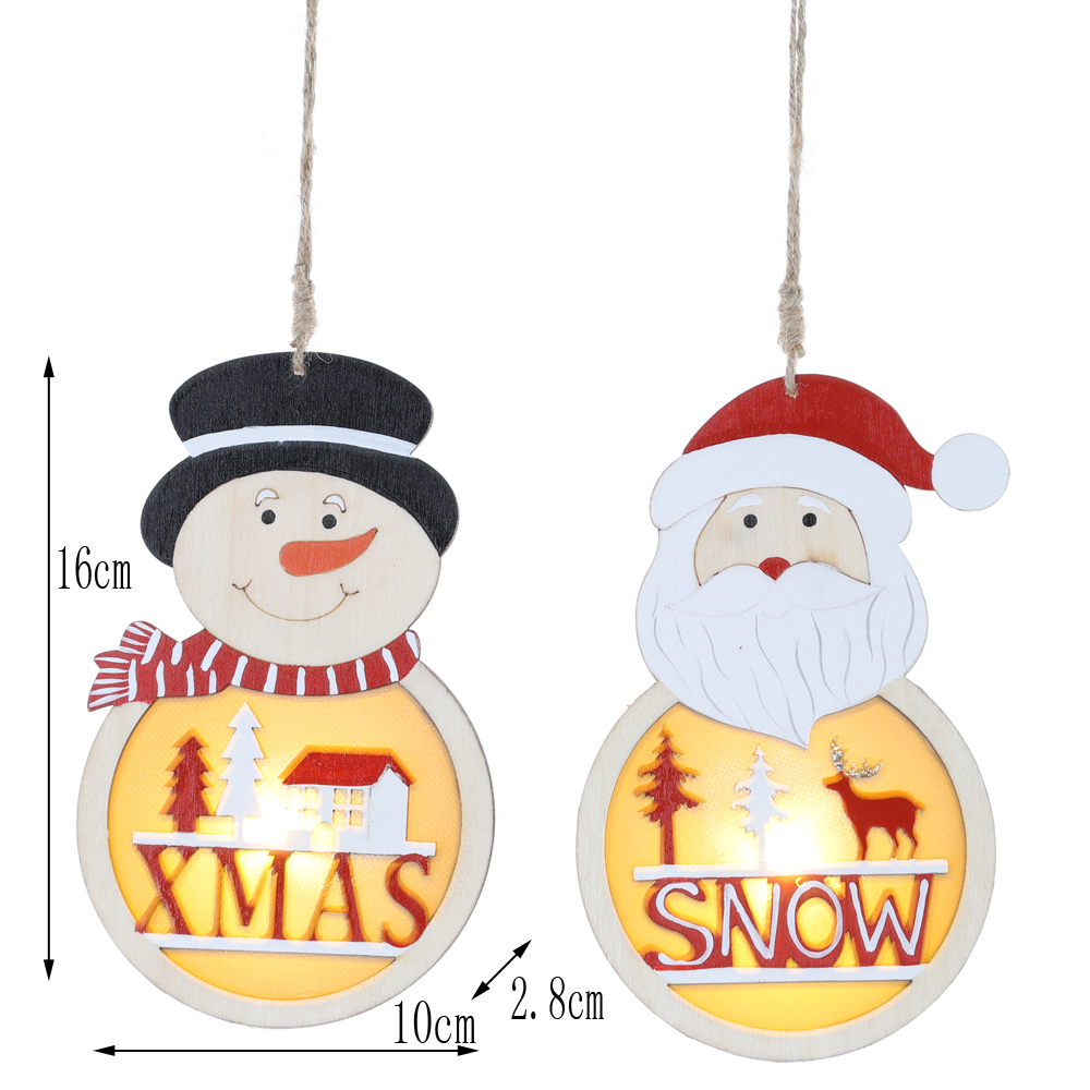 Adornos colgantes de Papá Noel navideños con luces LED, figuras de muñeco de nieve de madera para colgar en Navidad. 4