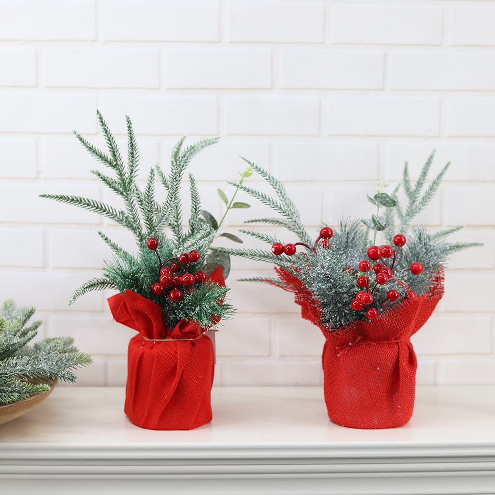 Weihnachtsgeschenk Dekor Kindergeschenk Büro Desktop Sackleinen Weihnachtsbaum Tischplatte mit roten Beeren 7
